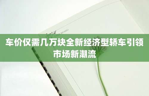 车价仅需几万块全新经济型轿车引领市场新潮流