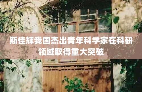 斯佳辉我国杰出青年科学家在科研领域取得重大突破
