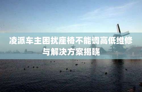 凌派车主困扰座椅不能调高低维修与解决方案揭晓