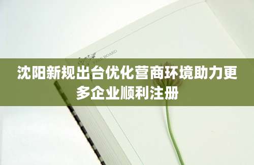 沈阳新规出台优化营商环境助力更多企业顺利注册