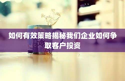 如何有效策略揭秘我们企业如何争取客户投资
